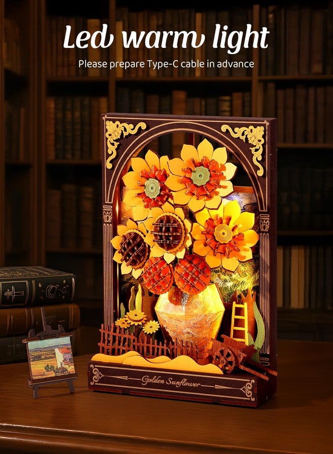 Wowood 3D Wooden Puzzles for Adults - Van Gogh Golden Sunflower DIY Model Building Kits with LED Light - Home Decor, Wall Art & Unique Creative Gifts for Art Lovers - Image 5